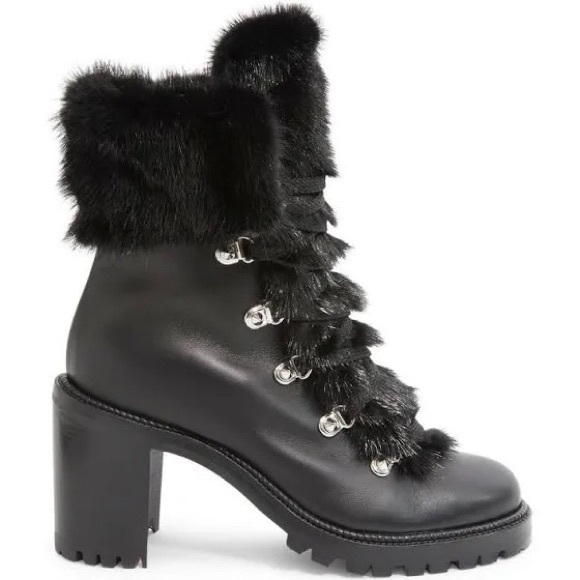 ISO Christian Louboutin Fanny 70 Black Calf Leather Fur Heel Combat Boots.8-8.5 - Picture 5 of 7